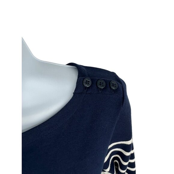 L.L. Bean Breton Nautical Coastal Dress Summer 3/4 Sleeves Navy Size M - Picture 4 of 8